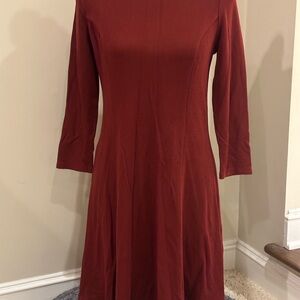 Lila Rose Red A-line Dress with 3/4 Sleeves and Mock Neck